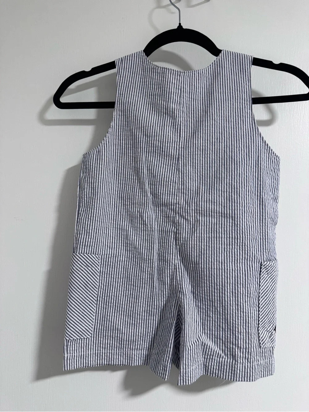 Striped Blue & White Kids Romper Vintage Overall Kids Size 3T / 4  1980s train